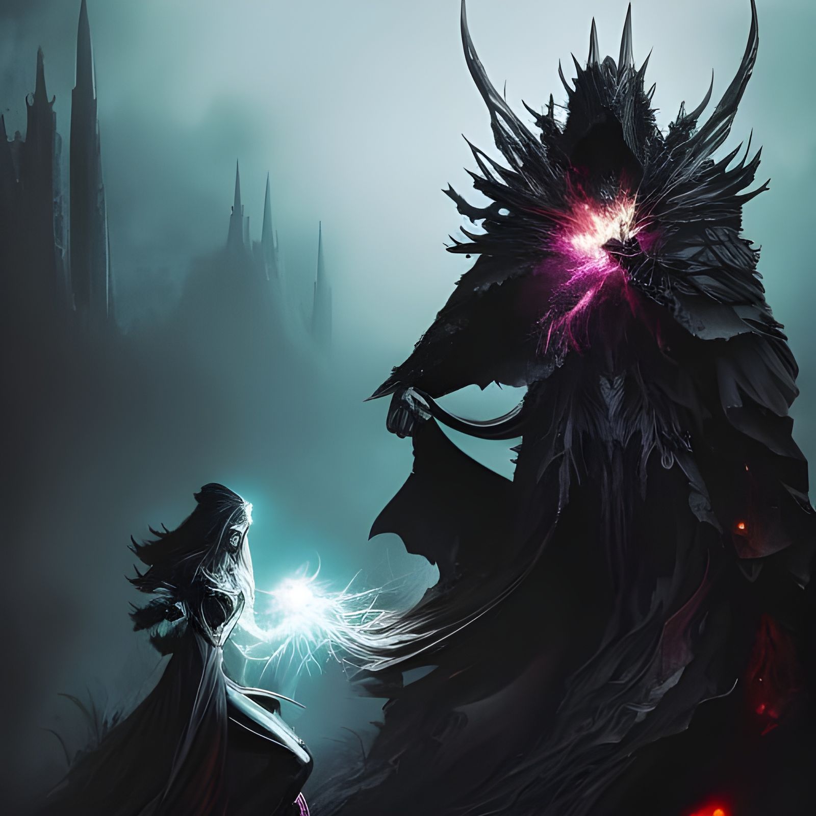 dark fantasy warlock casting dark magic, splash art, fluid gouache ...