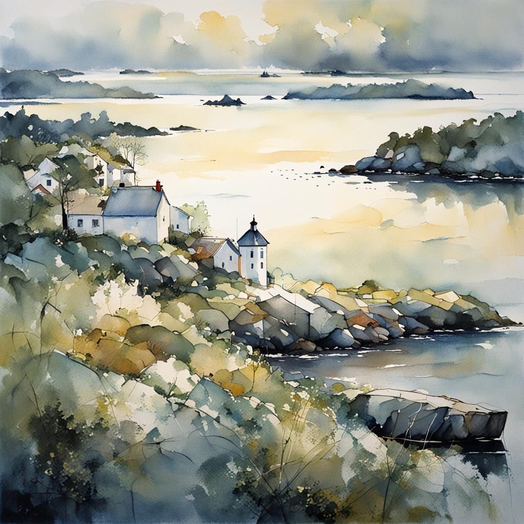 Swedish archipelago coast in the soft evening light, by Stew...