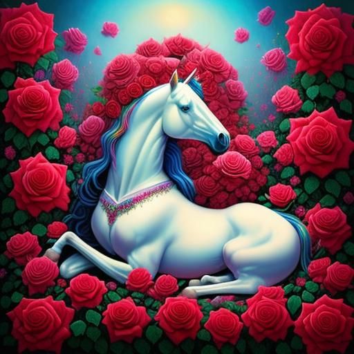 <lora:Floralize DSv8:1.0> Unicorn on a bed of roses
