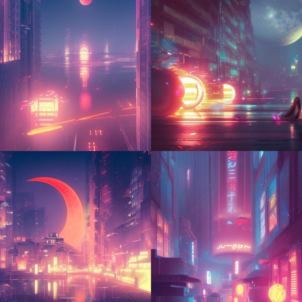japan neon city girls melting moon
