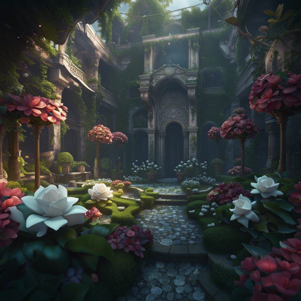 Detailed Matte Painting of Gardenias in Deep Color