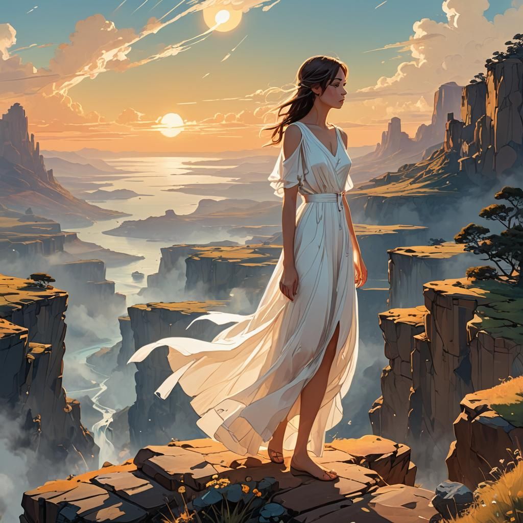 Woman Overlooking Surreal Landscape: Digital Art