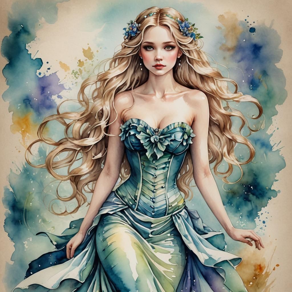 Ethereal Porcelain Faerie in Watercolor and Ink