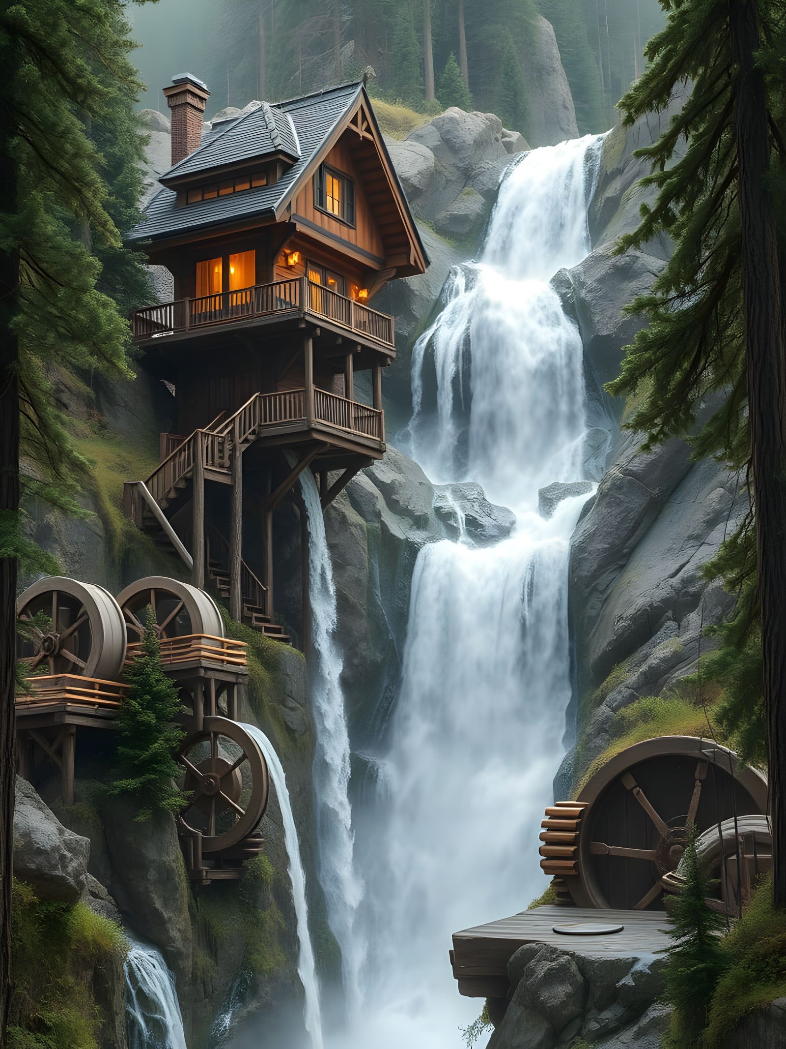 Water Powered Woodland Cliff House  by @Dooboofay