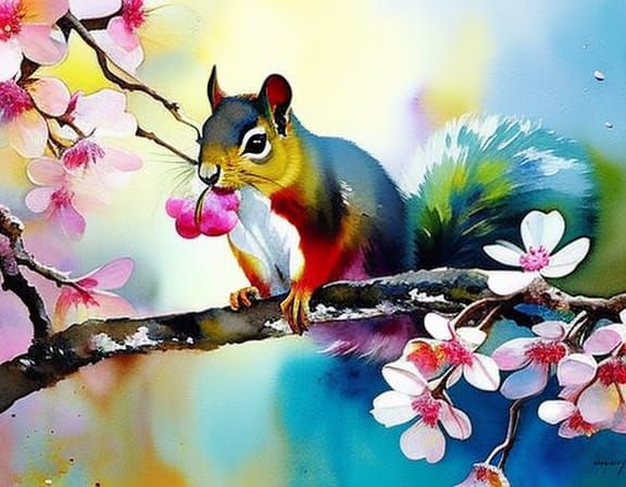 Squirrel on sakura tree.  by @proofman