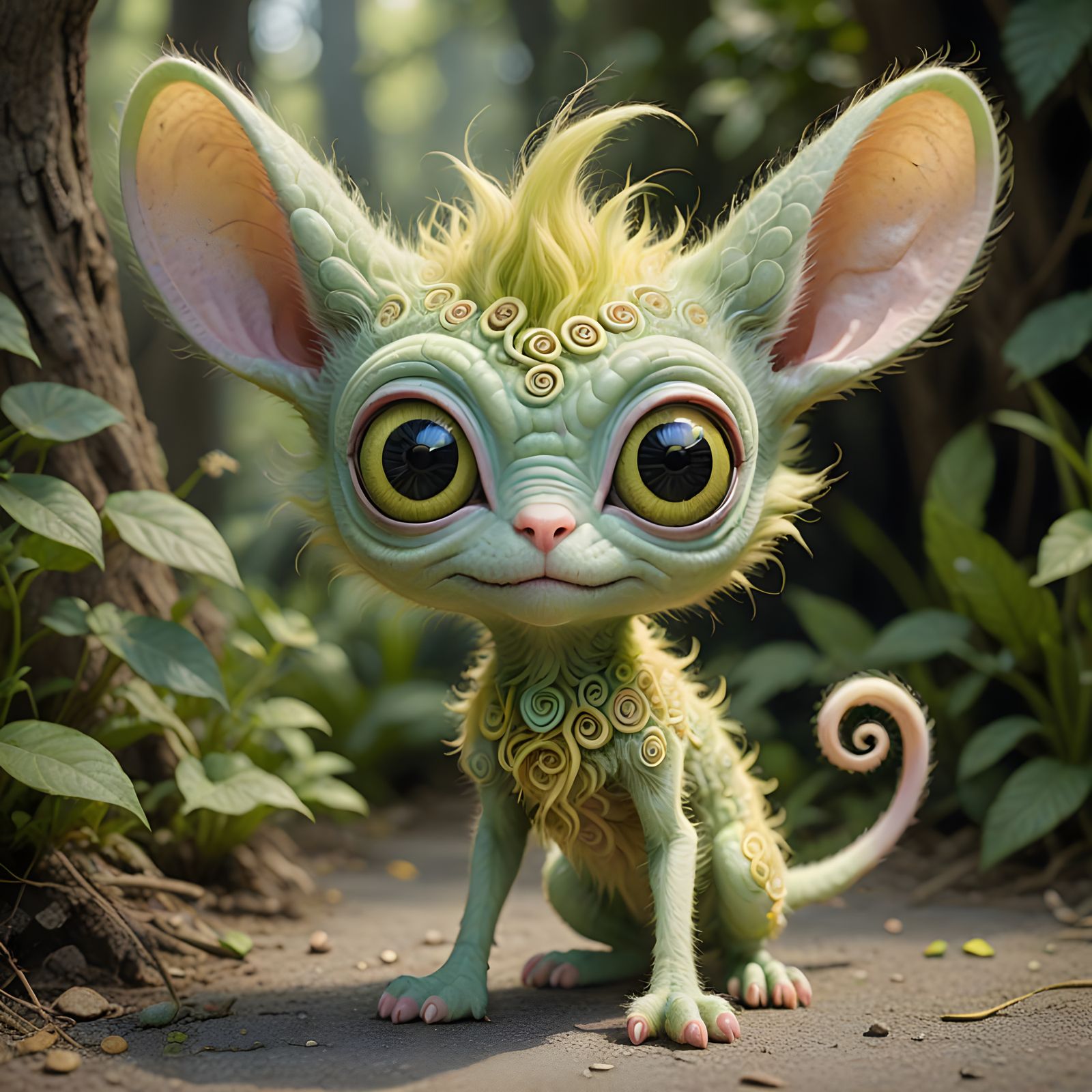 Pastel Furry Spiral Creature with Big Eyes