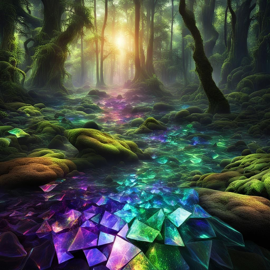 Radiant Rainforest, Broken Glass effect, no background, stunning, something that even doesn't exist, ...  by @EB