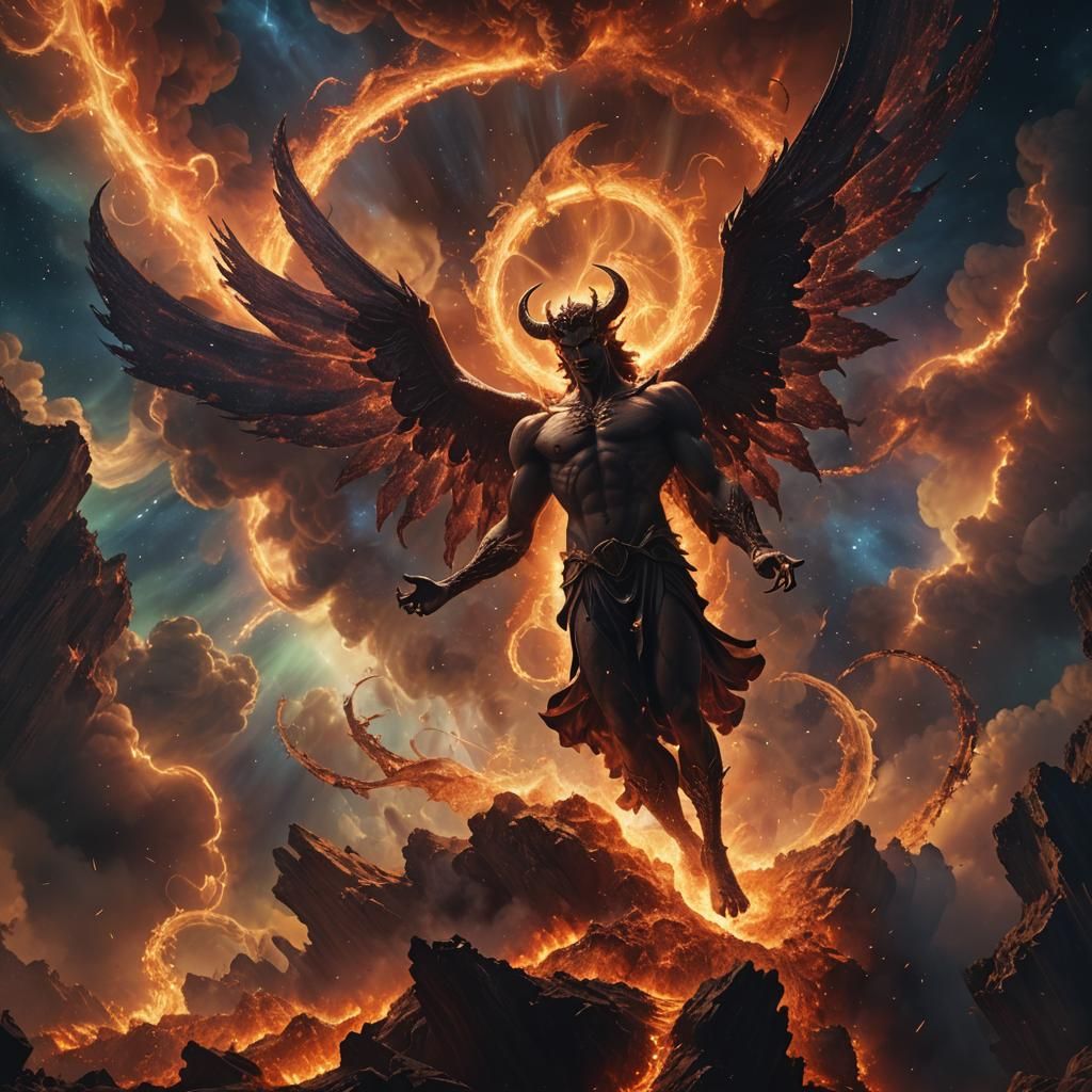 HDR up close hyper realistic picture view of Lucifer flailin...