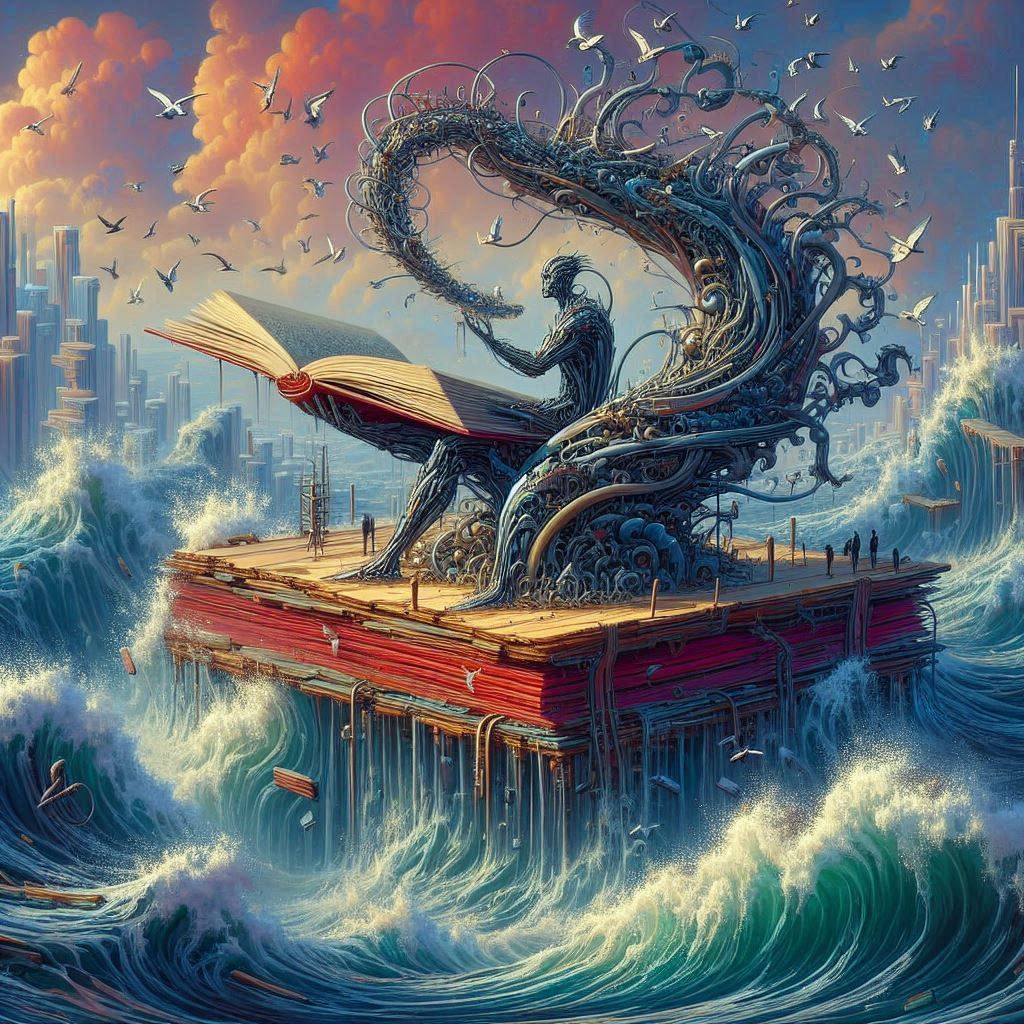 Surfing the waves with a book in my hand!! ...........Surrea...