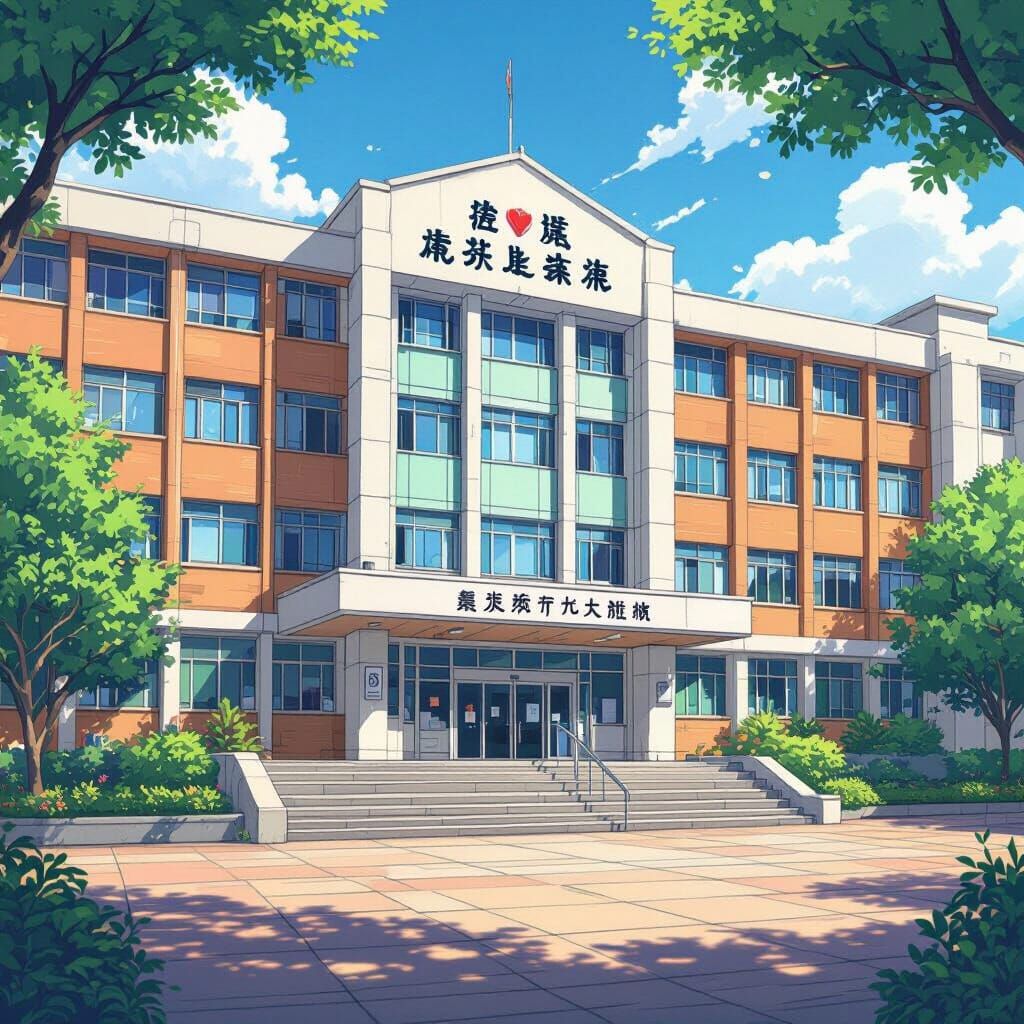 Anime Style Academic Building Facade