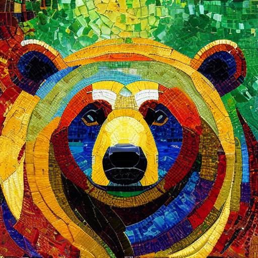 The Bear. Beautiful rustic mosaic patchwork, abstract, surre...