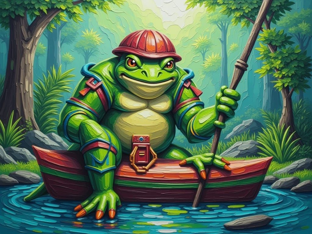 <lora:impasto synth:1.0> The Adventurous Pepe the frog