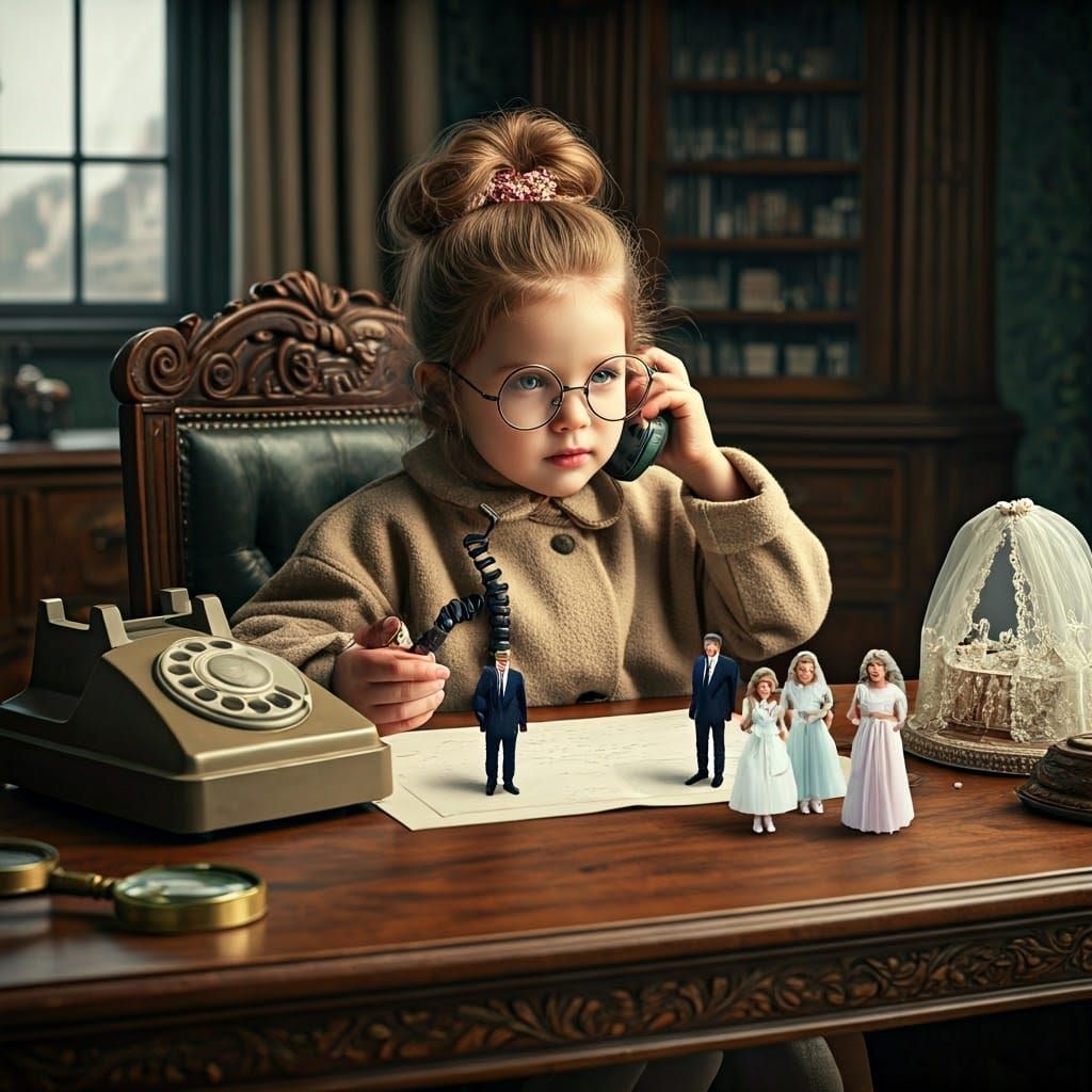 Whimsical Girl in Office Chair, Miniature Figures and Vintag...
