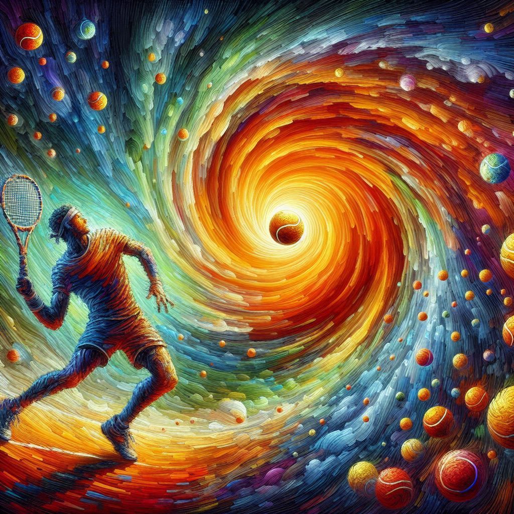 Tennis player hitting vortex ball