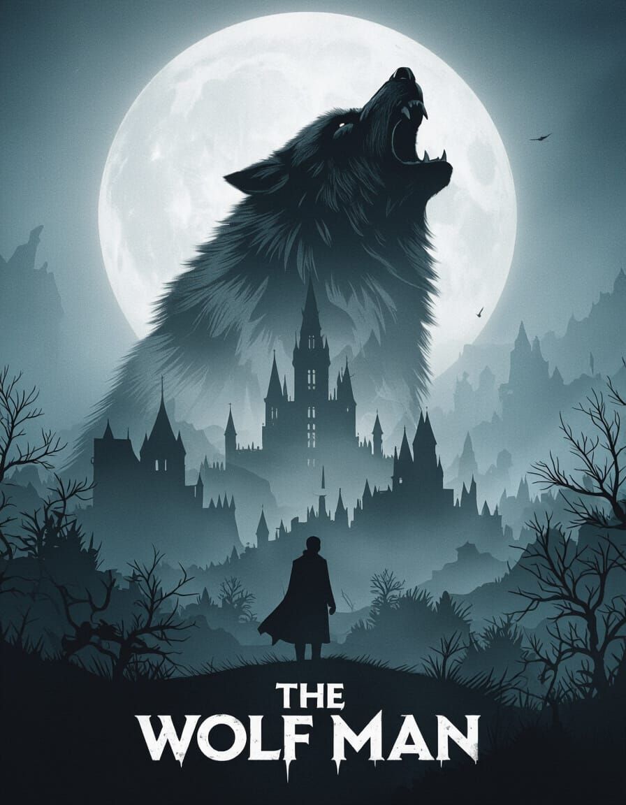 Reimagined movie poster for 'The Wolf Man'.   by @DD