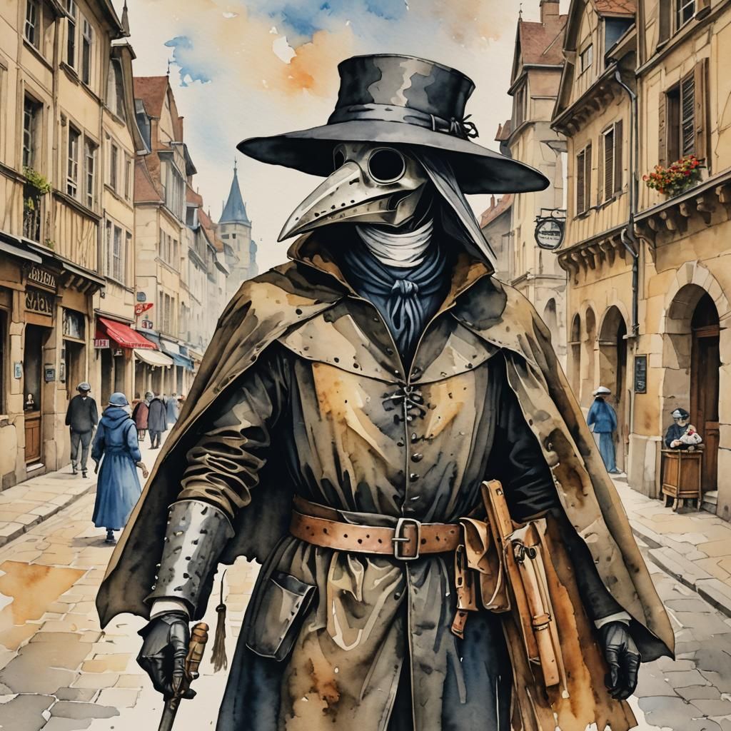 Plague doctor watercolors in Auxerre