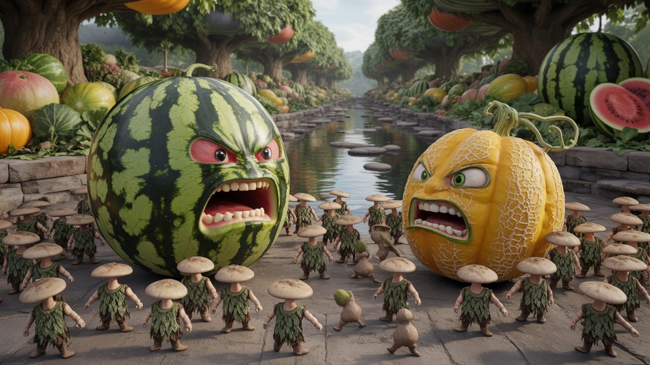 Watermelon and Cantaloupe Marshal the Mushroom men into Action.