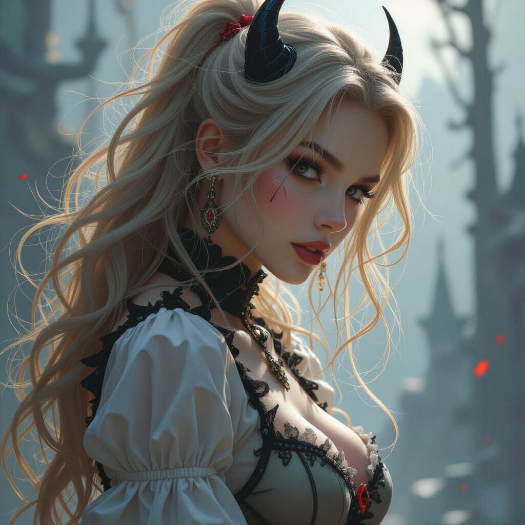 Mysterious Woman in Gothic Dress, Digital Art