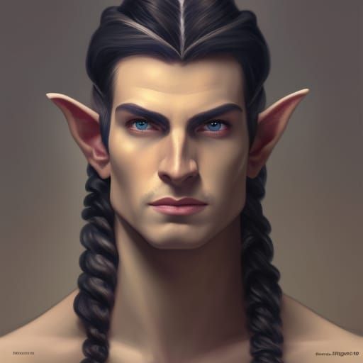 male character, elf, warrior, elongated face, pronounced jaw, blue eyes ...