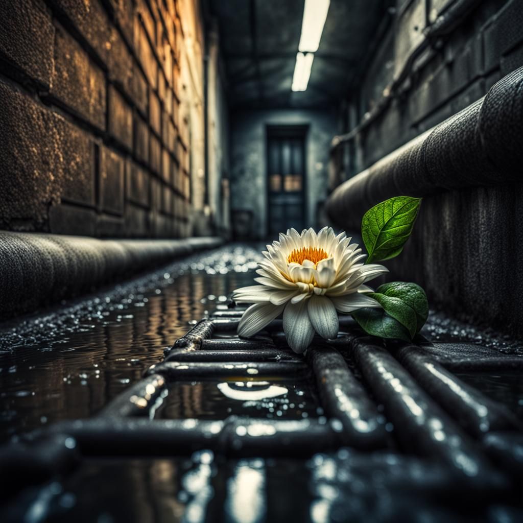 sewer with one flower  by @paradisegirl23