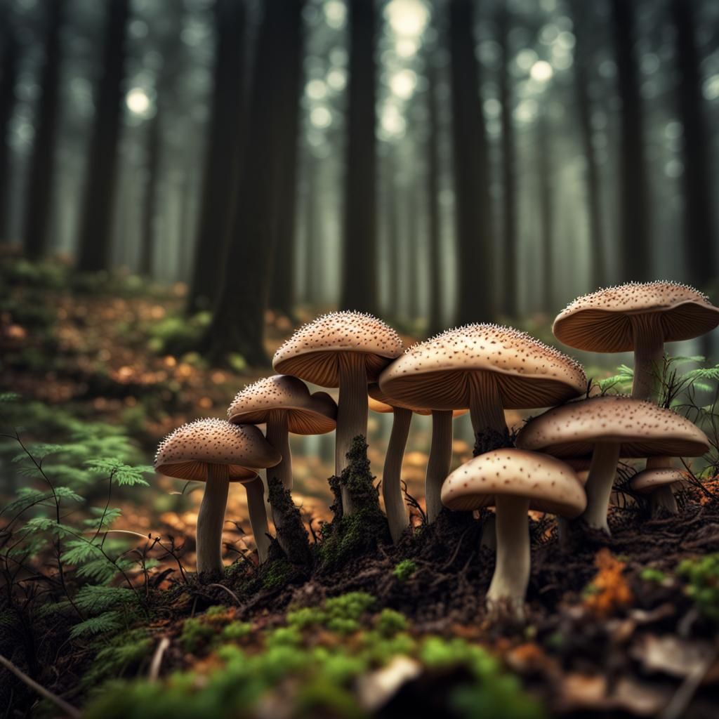 Forest full of mushrooms intricate details, HDR, beautifully...