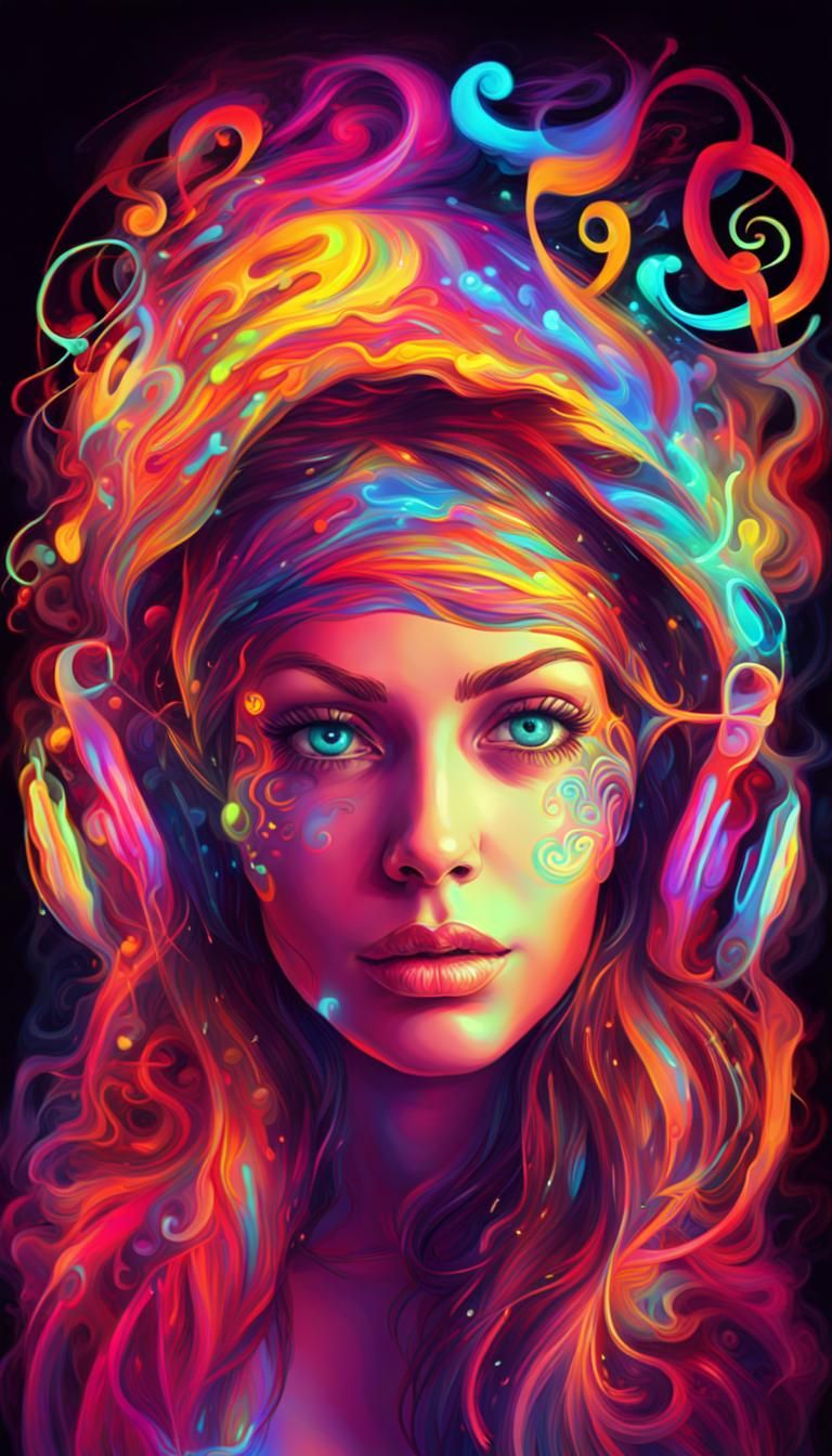 Psychedelic neon glow woman portrait