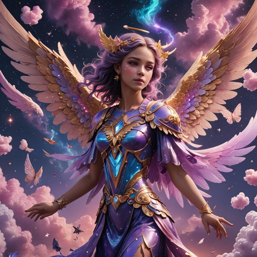 Ultra realistic pronounced angel with cotton candy colored p...
