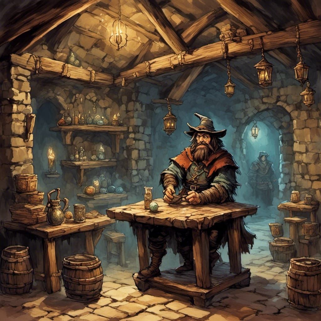 a stranger in a fantasy tavern <lora:Dungeon Delver:1.0> 