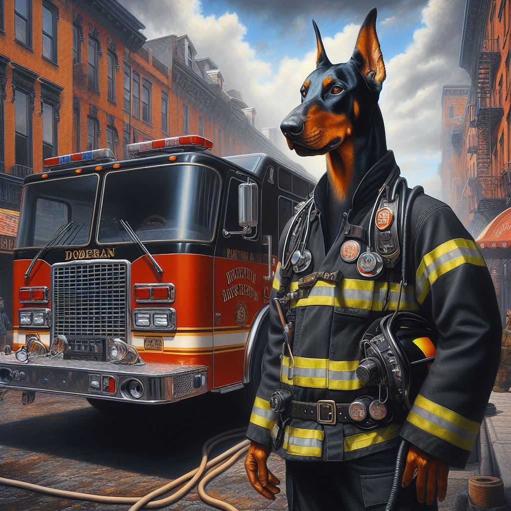 Doberman as Fireman