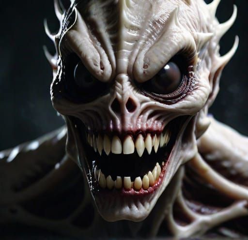 Extremely detailed skin Extremely terrifying face and absolutely creepy insanely dreadful following realistic demon monster that is an extre...