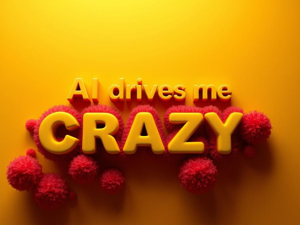 A graphic composition by Alex Trochut, the text readind "AI drives me CRAZY" in his typical 3d embossed style, round and fluffy  shapes, sha...