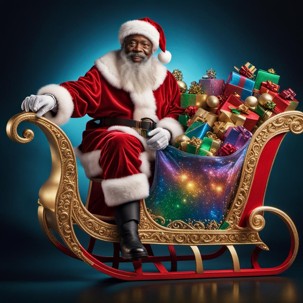 Black Santa celebrating Kwanzaa a Elegant iridescent  transp...