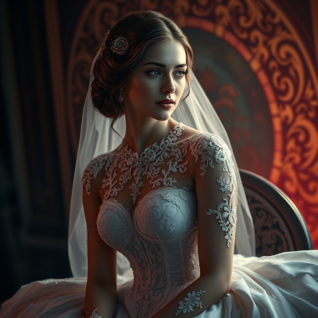 Somber Bride Portrait in Art Nouveau Style
