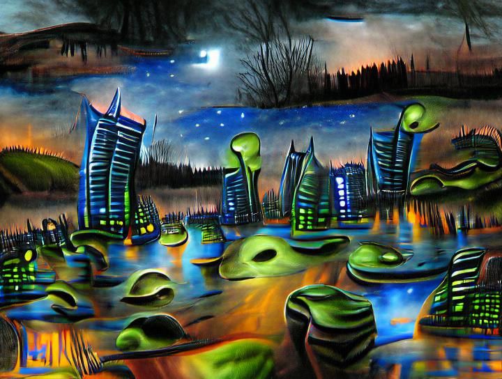 Nighttime at The Alien Lake Town
