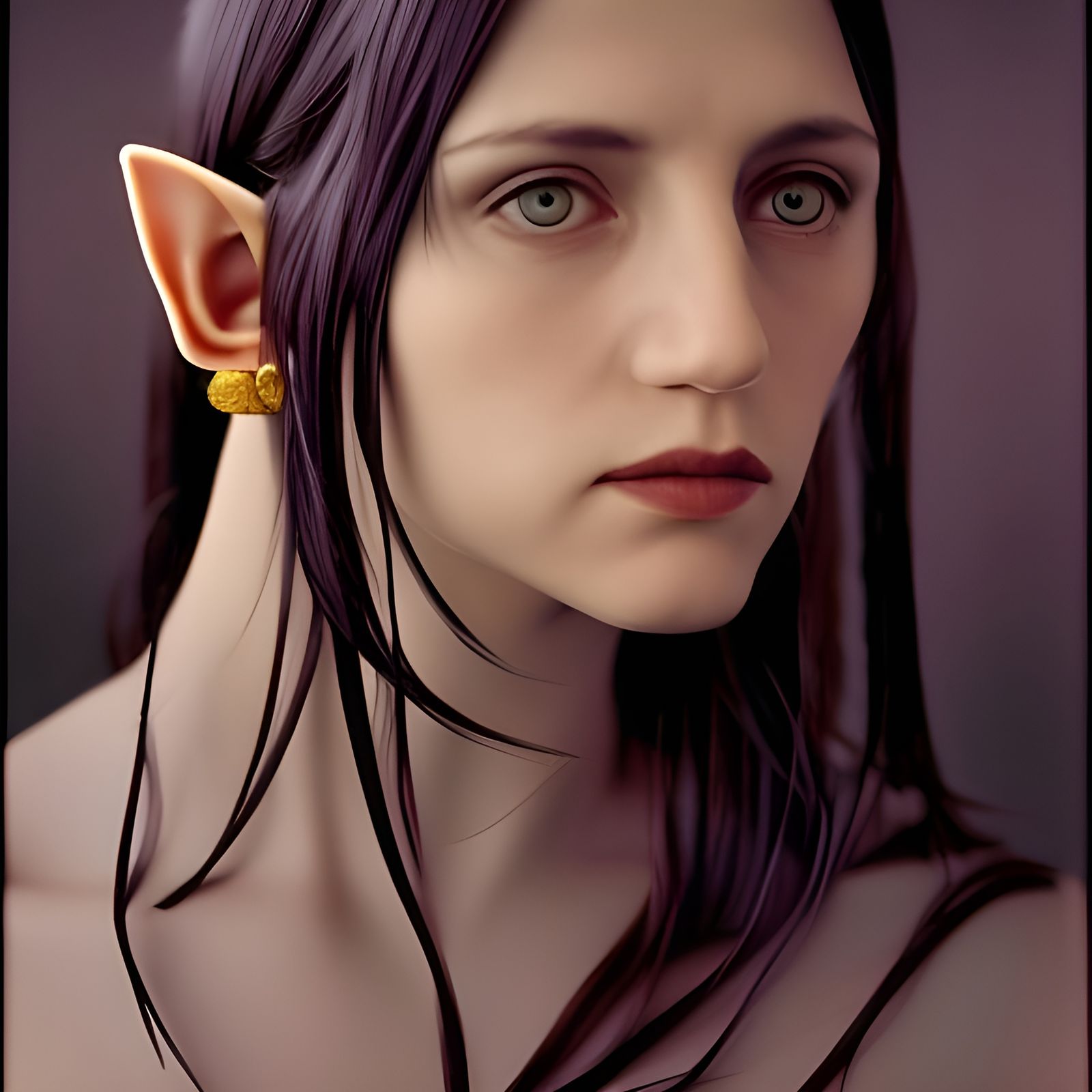 pointed ears, woman, dark hair, elf