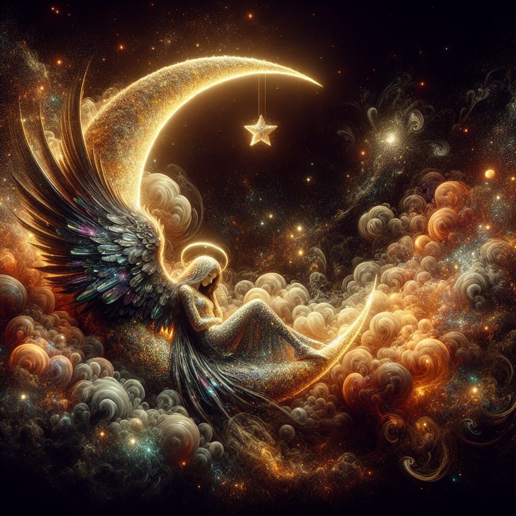 Angel on a crescent moon   by @Alex