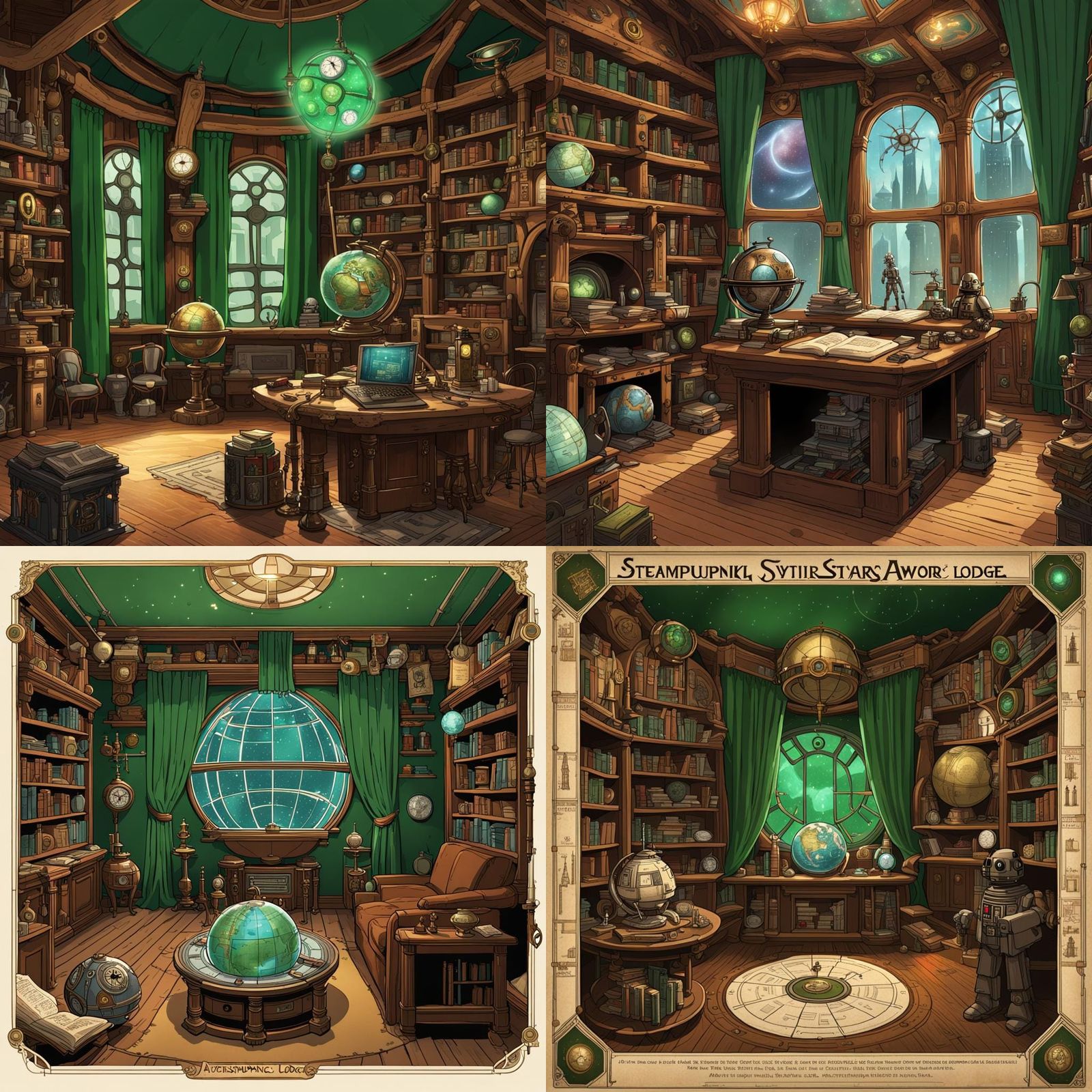 A steampunk-style Star Wars adventurers' lodge with green cu...
