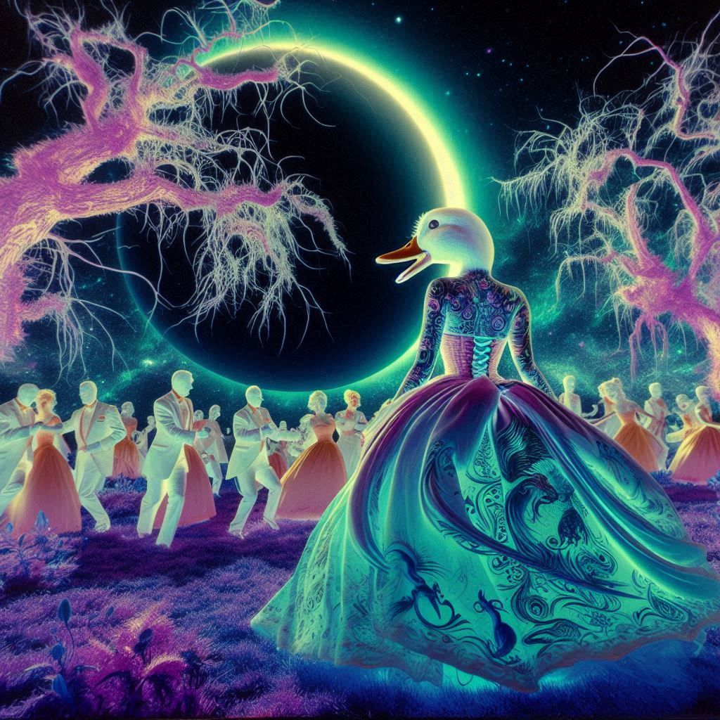 ducks dancing in ball gowns