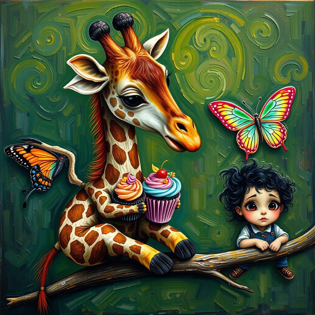 Close-up. A magical fae creature with glowing eyes emerges from a hidden portal in an ancient forest, its form shimmering with ethereal ener...