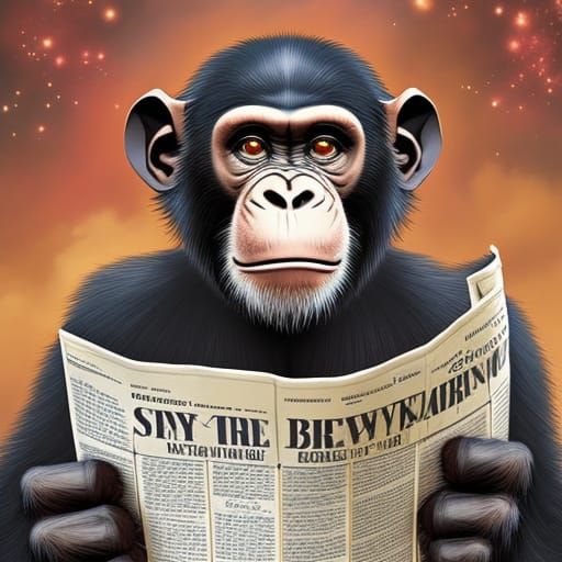 Chimpanze reading newspaper