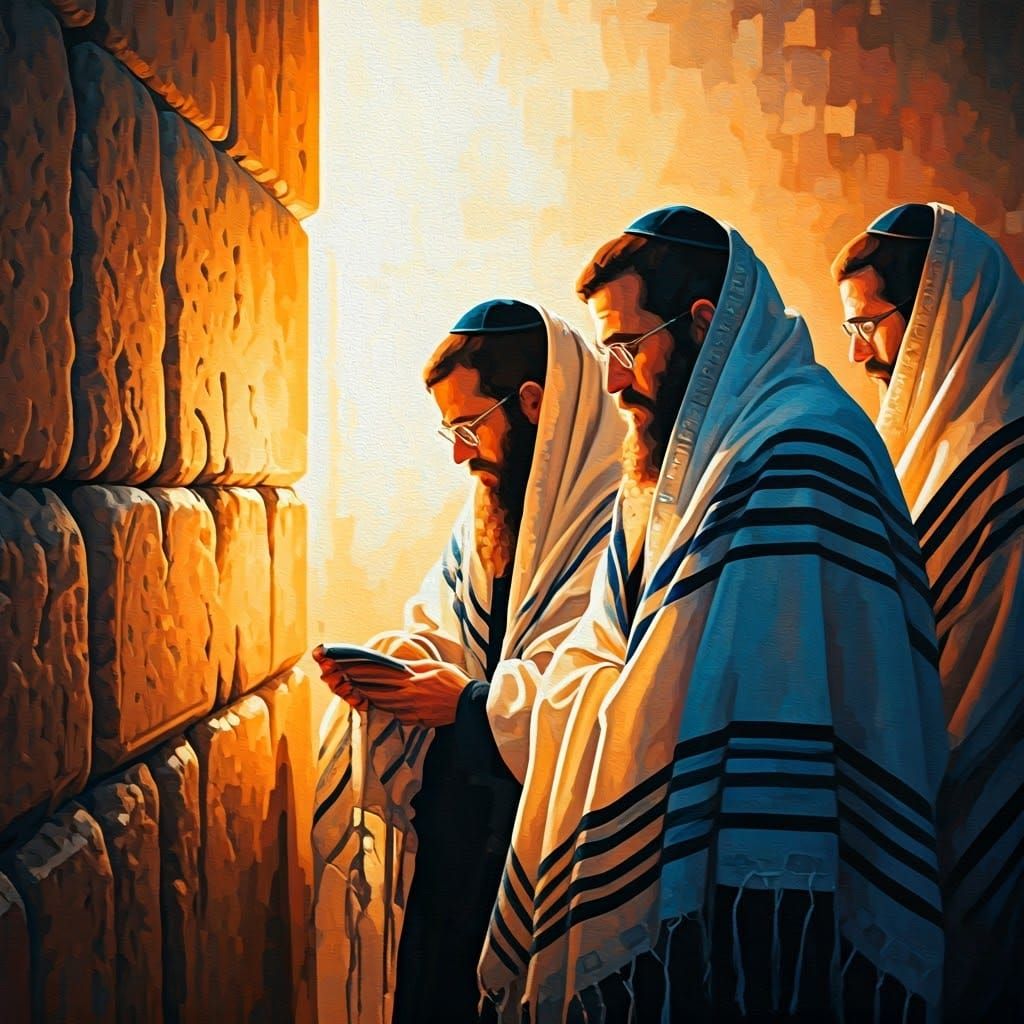 Orthodox Jewish Men Praying at Western Wall in Splash Art