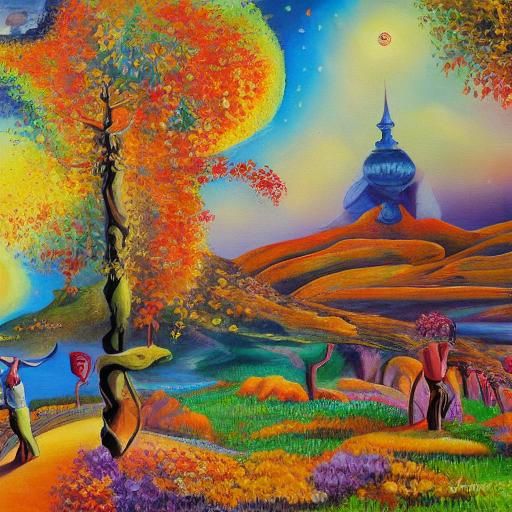 Elf with Blooming Flowers in Neo-Impressionist Style