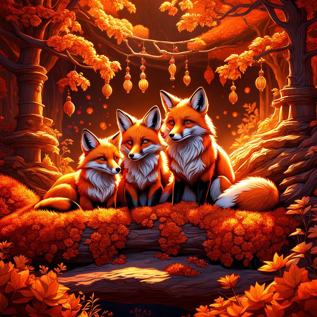 Foxes in the woods