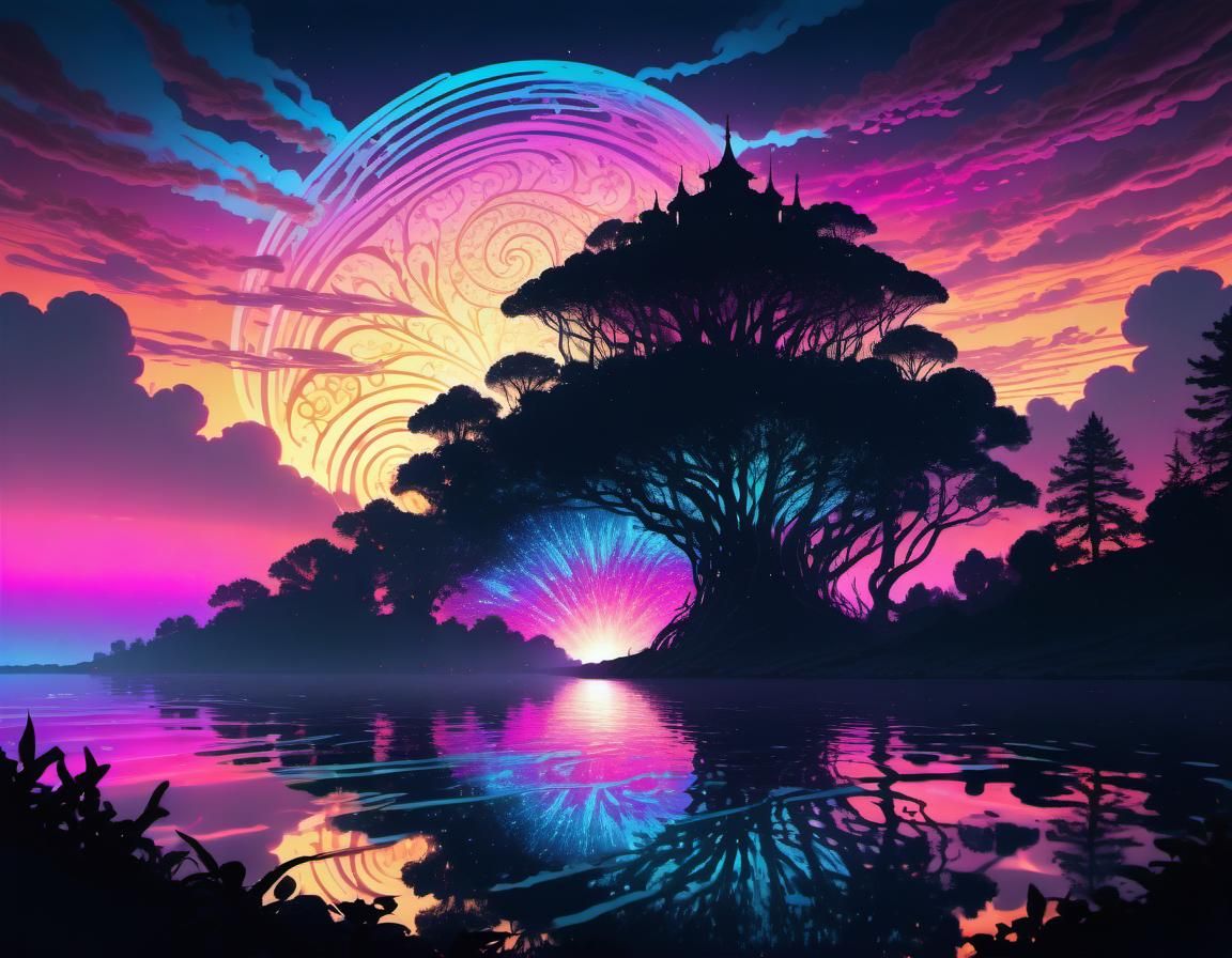 (Gorgeous insanely detailed_silhouette_illustration:1.7): (Colorful ...