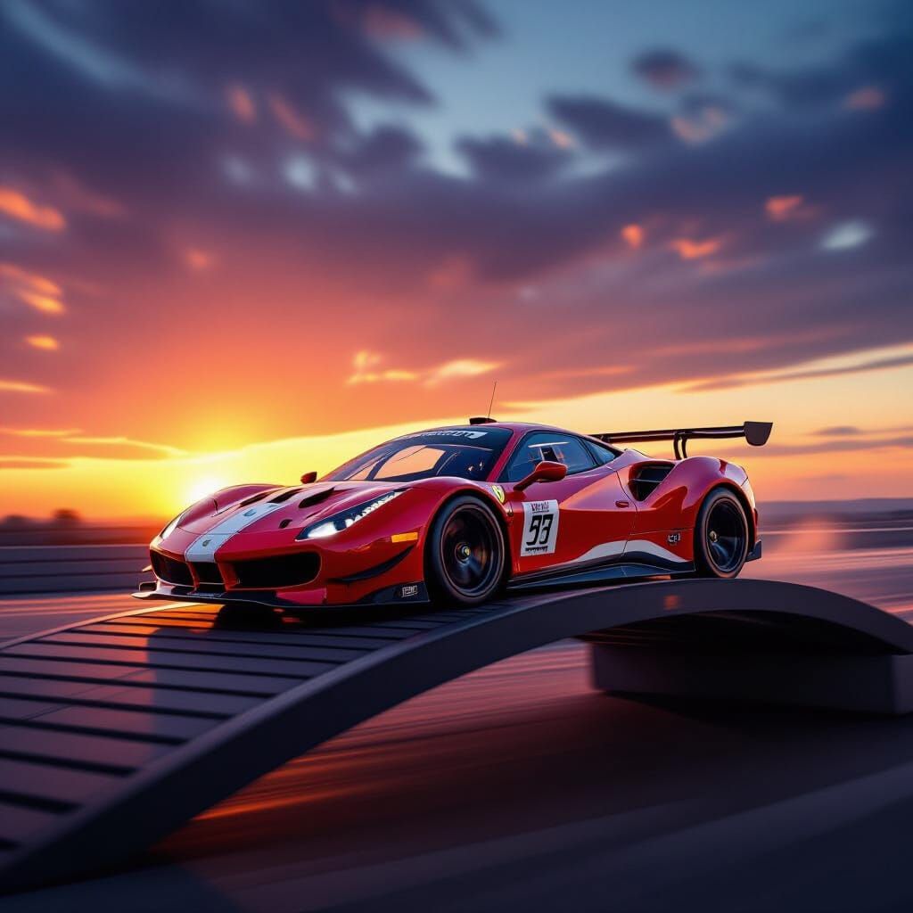 Ferrari Speeds Off Springboard at Sunset
