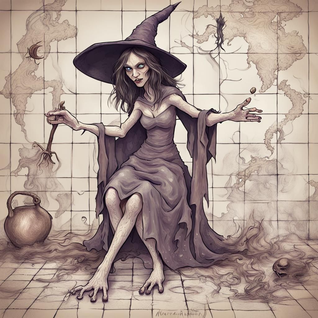 Beautiful witch casting a spell and creating the world. Fant...