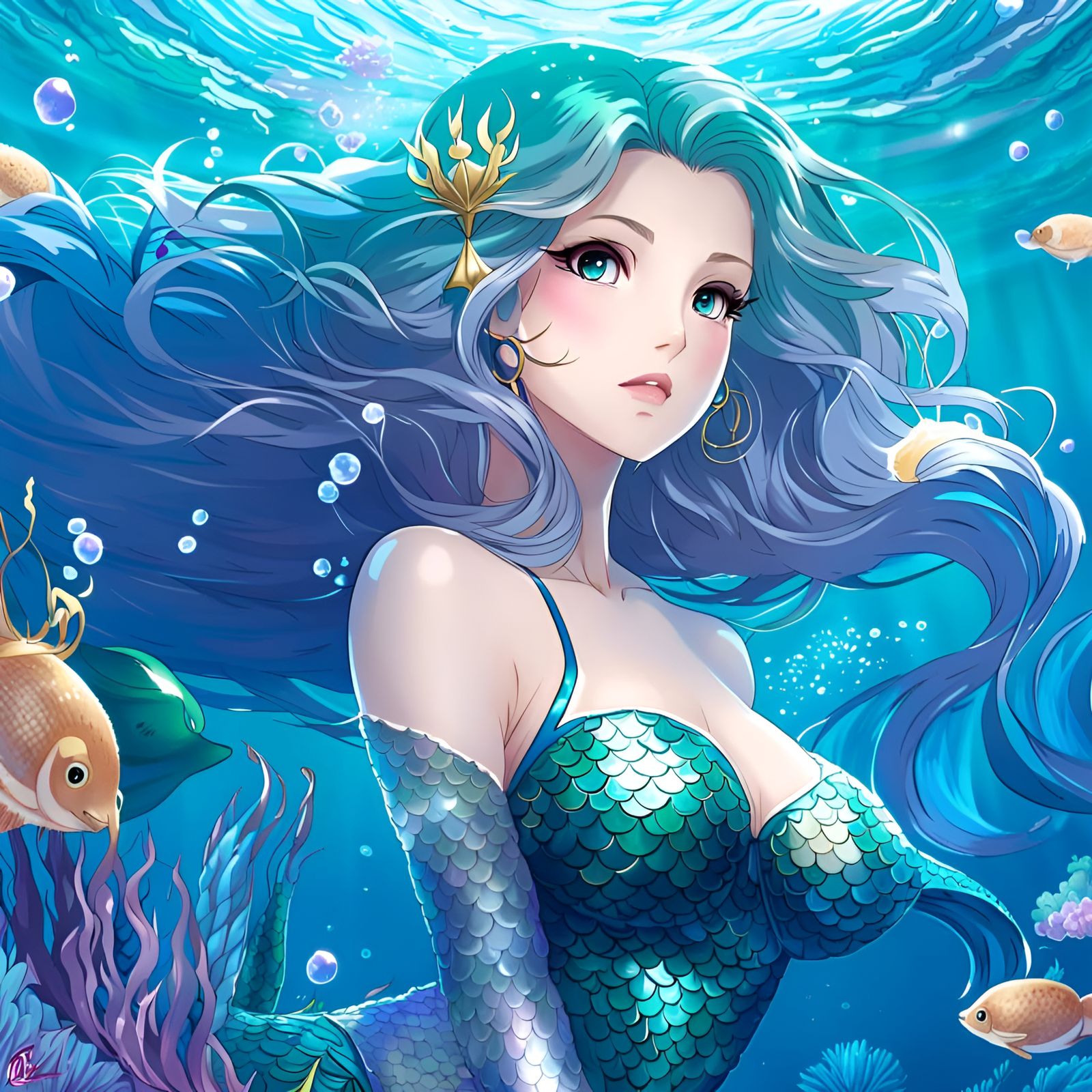 Kawaii water fairy mermaid anime eyes - AI Photo Generator - starryai