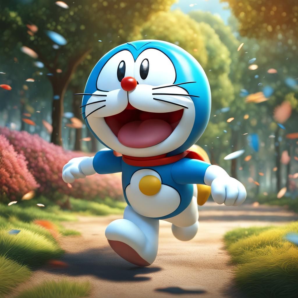 Doraemon is running in the park. - AI Generated Artwork - NightCafe Creator