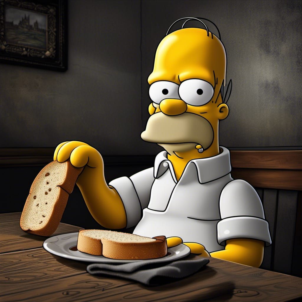 Homer Simpson eating a piece of bread AI Generated Artwork