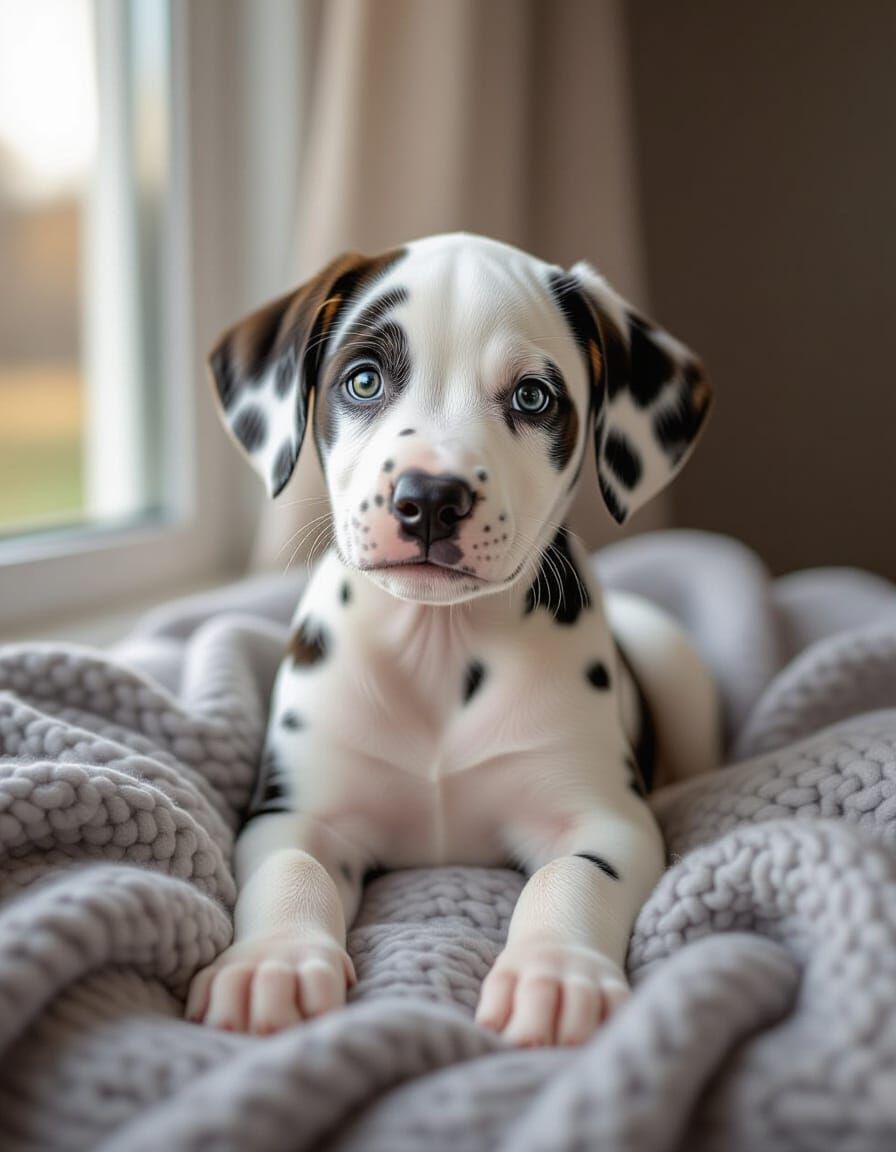 A photorealistic portrait of an adorable 3-month-old Dalmatian puppy,   by @AGacanG